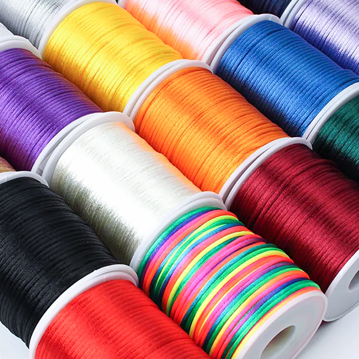 

100m/Roll 1.5mm Nylon Satin Cord Black Rat Tail Forging Silk Thread Colorful Polyester Chinese Knot Bracelet Braided Beaded Rope