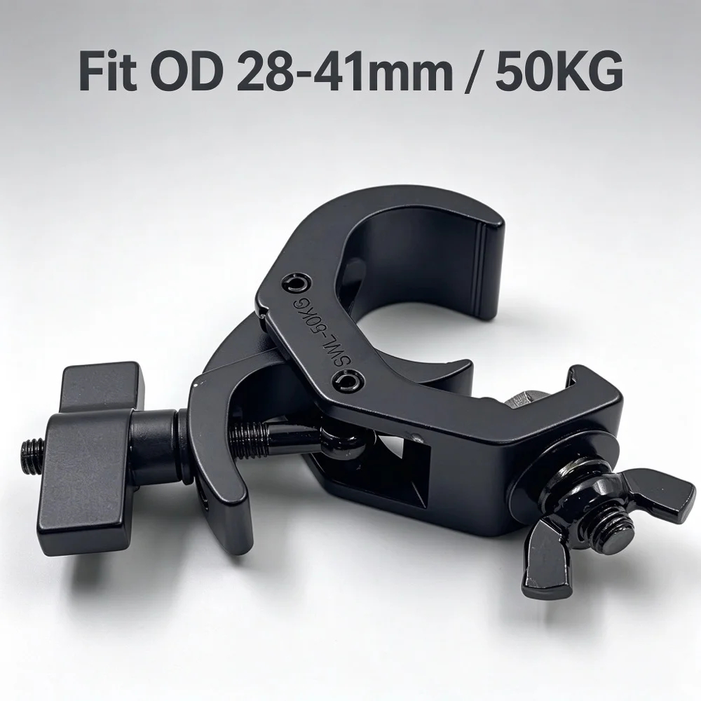 Mini T-Nut Truss Clamp Aluminum Rigging Hanger Fit OD 28-41mm Tube Mount SWL 50KG(110LB) Stage Light Mobile DJ Light Fixture