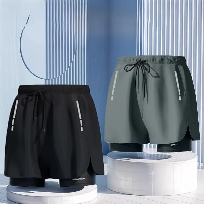 5/1Męskie spodenki sportowe Aloe Pants Dwuwarstwowe kąpielówki: stylowe, szybkoschnące i wygodne dopasowanie na plażę, basen i gorące źródła! — zdjęcie 2