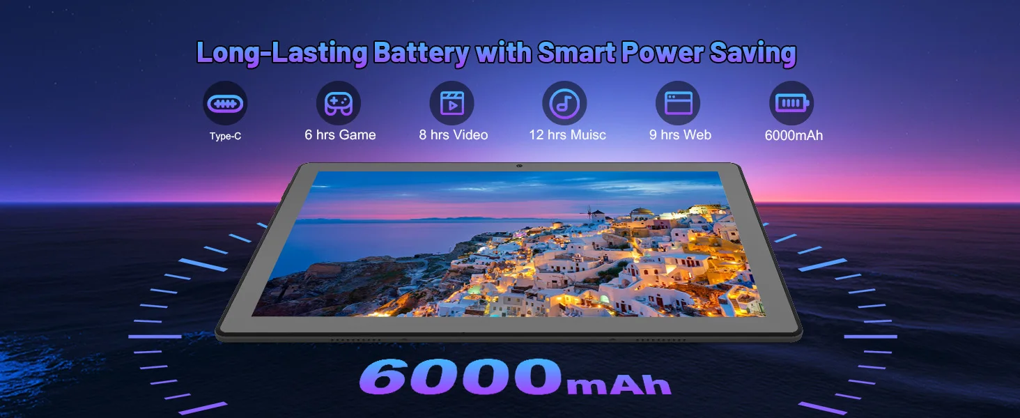 10.1 Inch Android 16 Tablet Bundle 24GB(3+21) RAM 64GB ROM A333 Five-Core Tablet PC With Keyboard Protective Case Stylus Pen Mouse Earphone Charger 6000mAh Widevine L1 Black Tablet Set