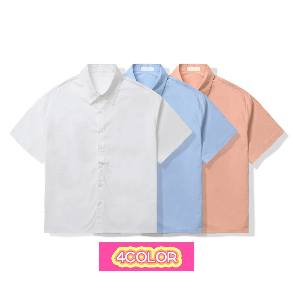 Men's Half-sleeved Cotton Cotton Shirt Musty White SORA Sky Summer Half-sleeved Shirt Overall Big-size Shirt