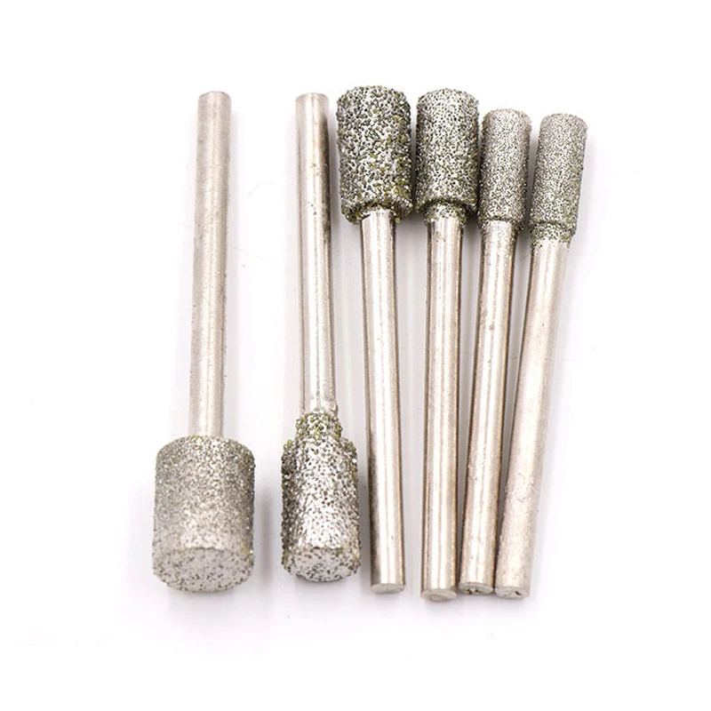 5Pcs 3mm Shank 3mm 4mm 5mm 6mm 8mm #60 grit Cylindrical Type Diamond Head Burr Grinding Engraving Bit for Dremel Rotary Tools