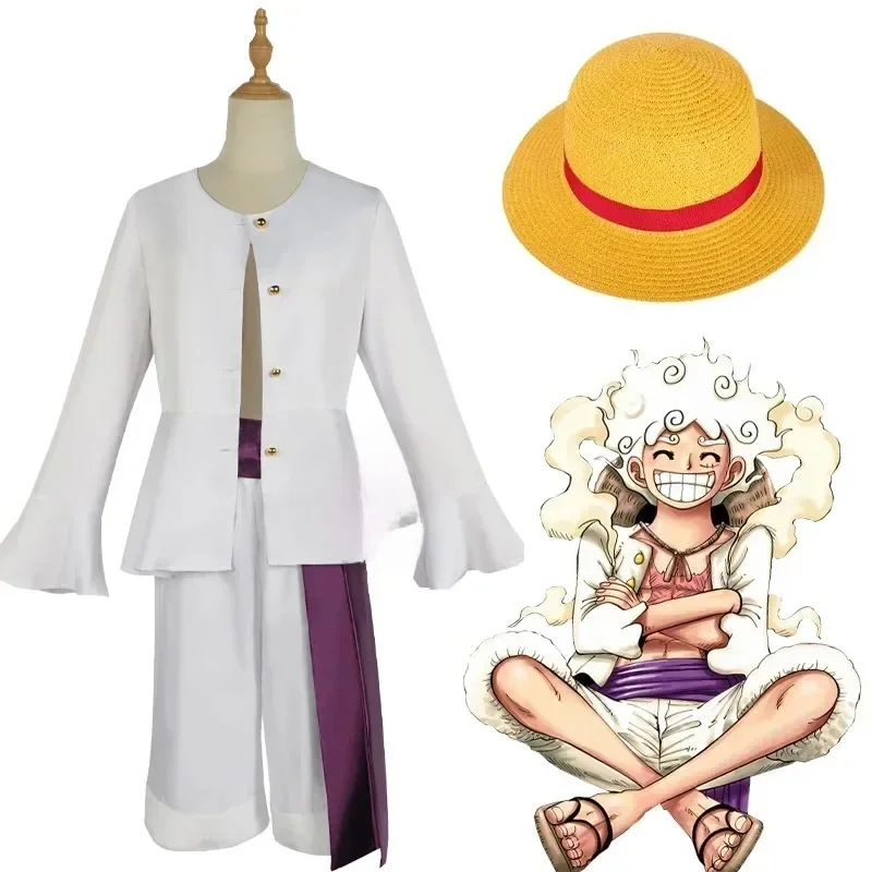 Costume de Cosplay Anime Monkey D Luffy, Costume de Cosplay Nika Luffy cinquième vitesse Helios Nica Wano, uniforme de pays, chapeau de fête d'halloween