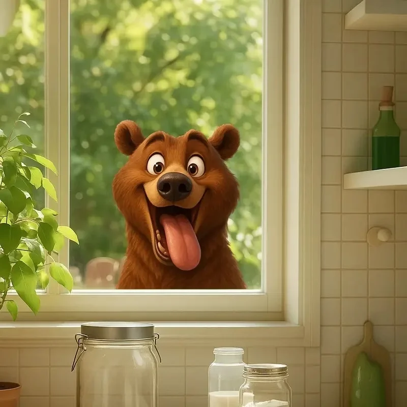 1Pc Brown Bear Window Sticker with Tongue Out, Self-Adhesive Pvc Home Decoration DIY Sticker, Suitable for Classroom, Study Room, Cabinet, Living Room, Bedroom, Dining Room, Bathroom, Entrance, Doors and Walls, Easily Create a Cozy and Fun Space, Creative Thoughtful Gift for Family, Friends, and Lovers
