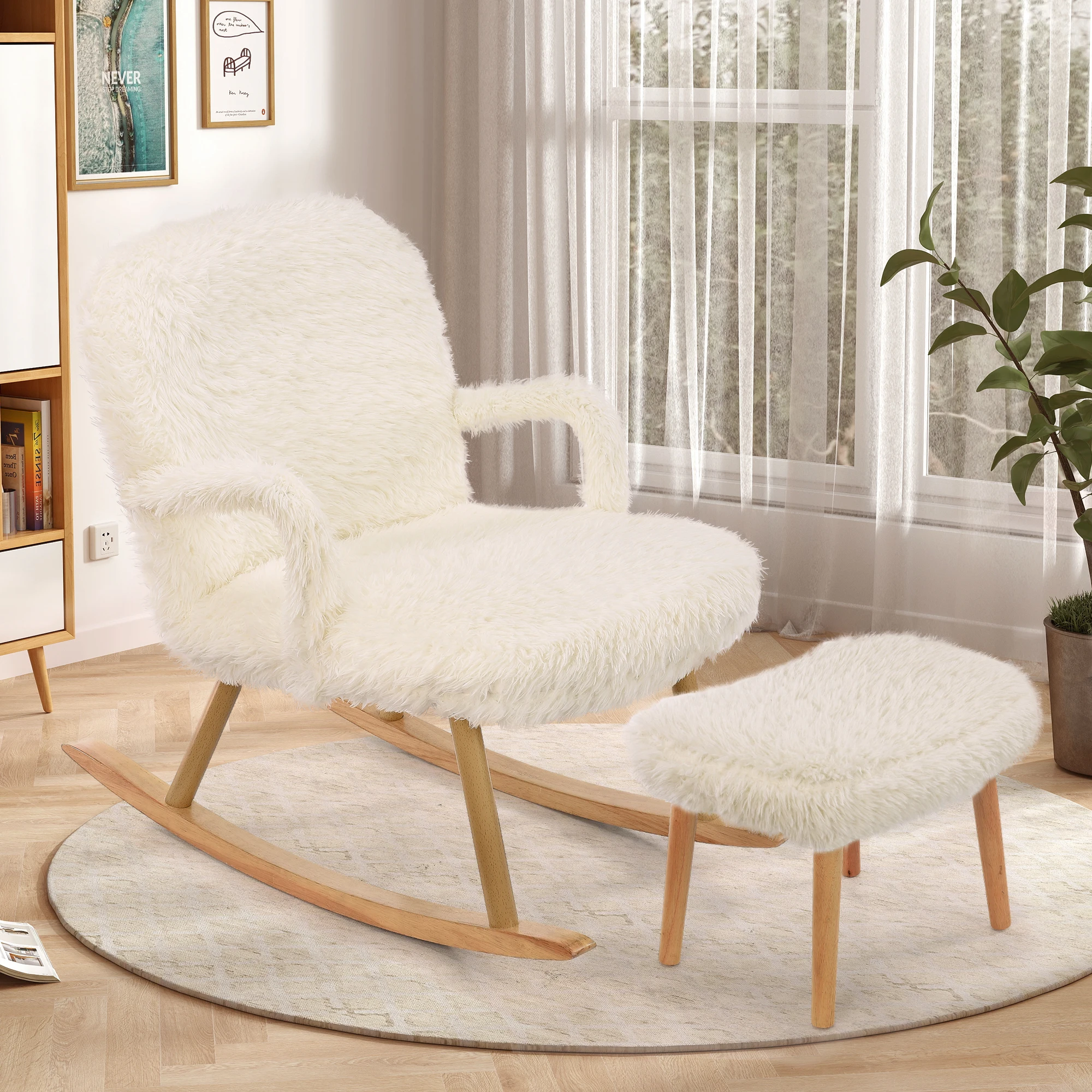 Cashmere chair, leisure armchair with cushion, with footstool, solid wood legs, suitable for living room, bedroom