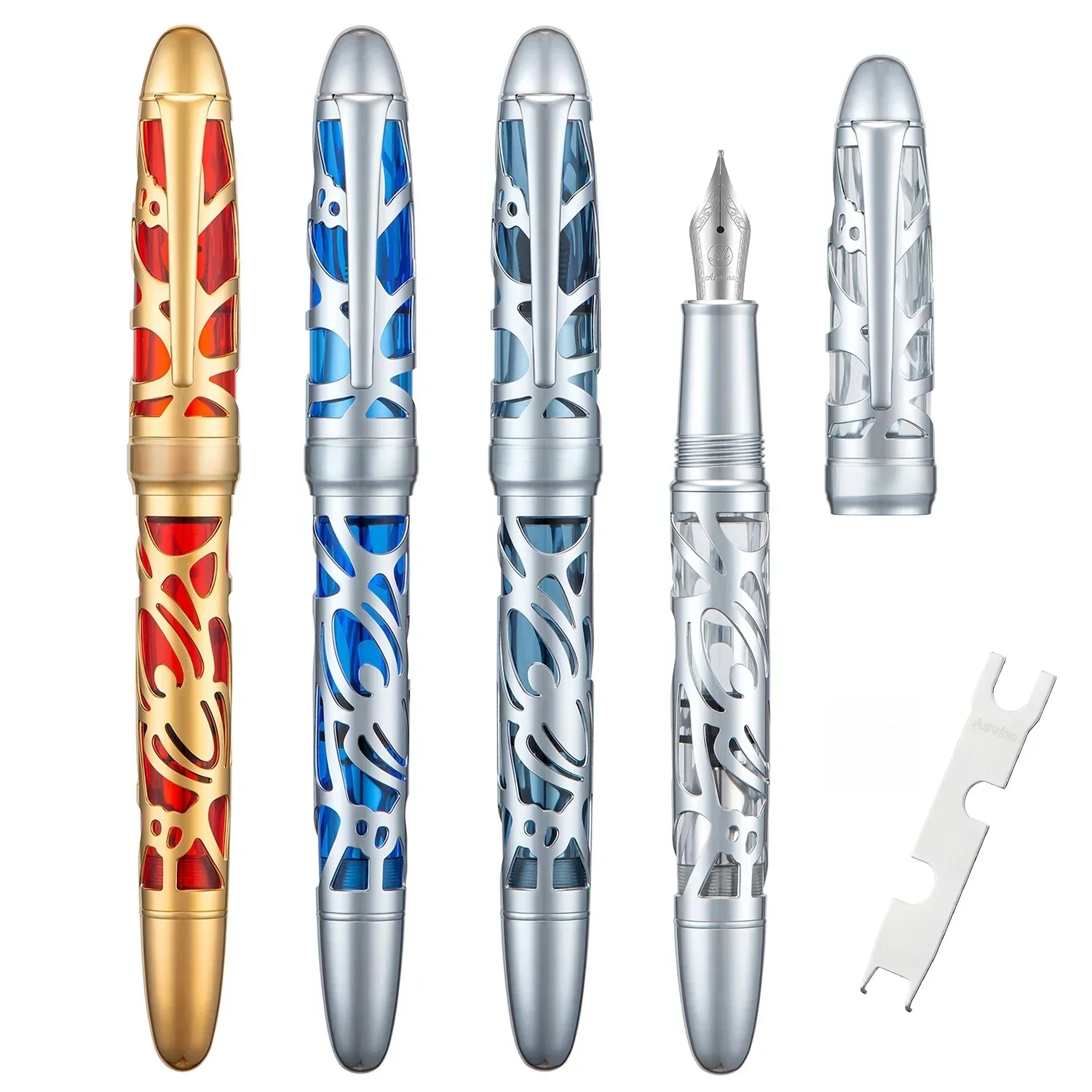 Pióro wieczne Asvine P80 Piston Bock / Asvine EF/F/M/Stub 1.1 Nib, szkielet pająka i przezroczysty akryl z narzędzkiem do regulacji. — zdjęcie produktu 7
