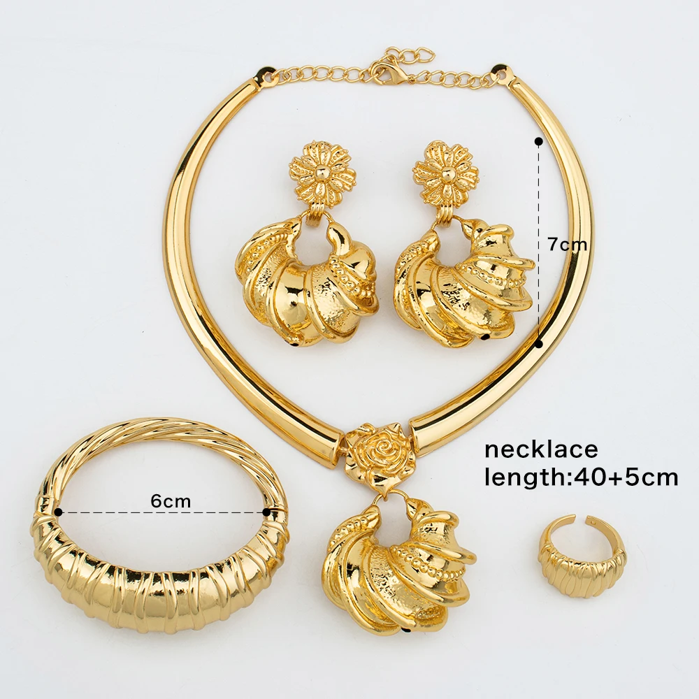 African Gold Plated Jewelry Set Unusual Pendant Necklace and Earrings Bridal Accessories Women Brazilian Party Bracelet Jewelry