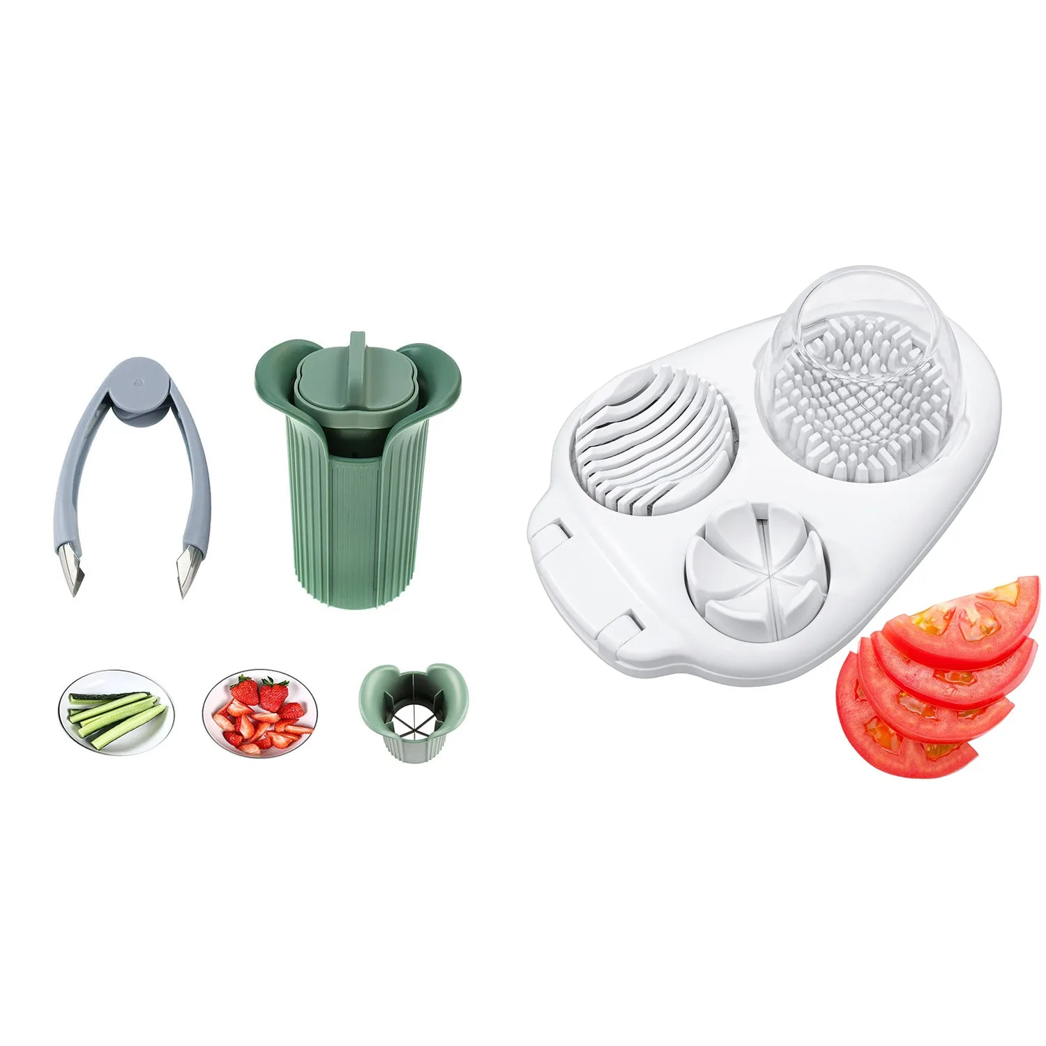 Grape Cutter,Strawberry Slicer & Egg Slicer,Egg Shell Opener, Cucumber Slicer, Strawberry Huller Stem Remover(3 Pcs)