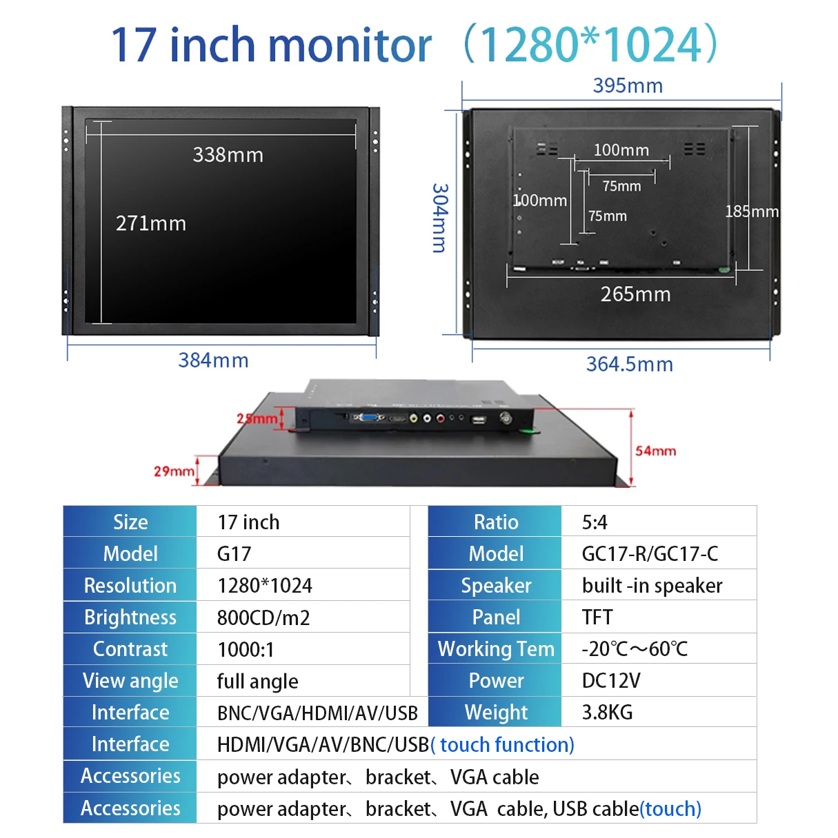 Imagem -06 - Exposição Industrial do Tela Táctil para o Uso Exterior Monitor do Quadro Aberto Brilho Alto Hdmi Bnc Vga Avoirdupois Usb 17 800 Nits