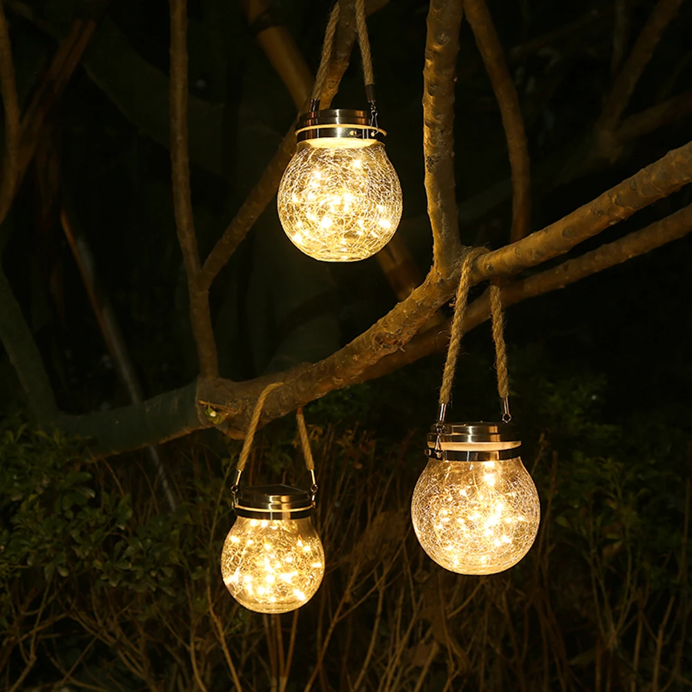 Solar Glass Jar Lights Outdoor, 2 Pack 30 LED Waterproof Hanging Lanterns, Auto On/Off, Warm White 3000K, 8-10 Hrs Runtime