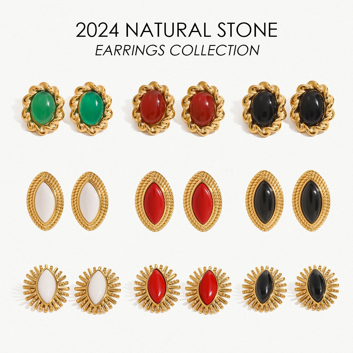 Uworld-pendientes pequeños redondos de acero inoxidable, piedra Natural exquisita, resistentes al agua, joyería diaria de alta calidad