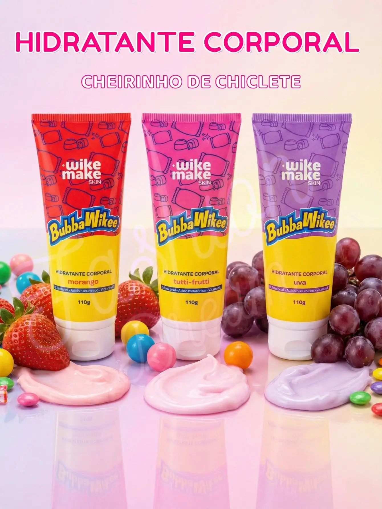 Hidratante Corporal Bubba Wikee Cheirinho de Chiclete Morango 110g - Wike Make by Miss Rôse
