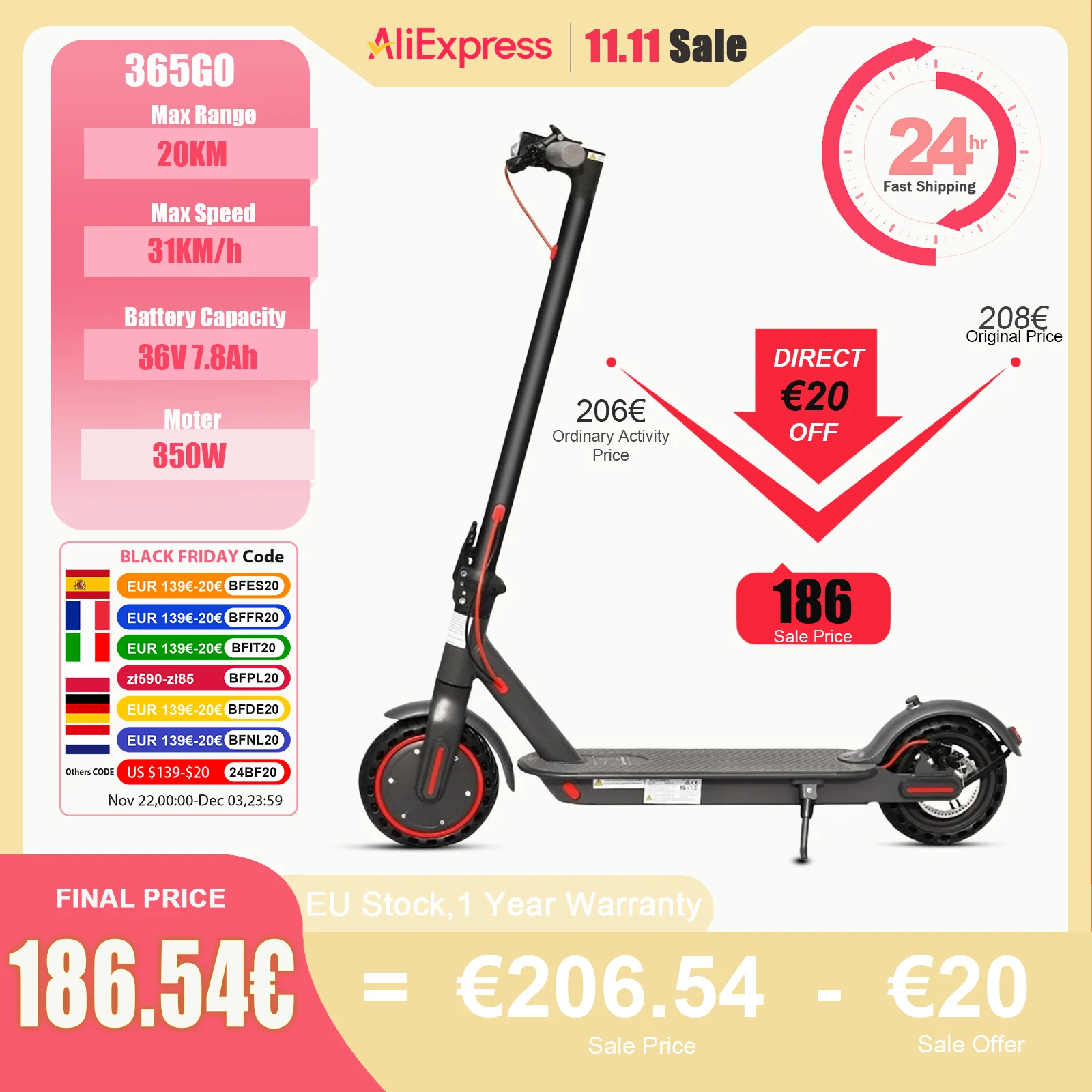 AOVOPRO 365GO Adult Electric Scooter Max Speed 31km/h Max Range 20km For Xiaomi 350W Motor 36V with Smart APP Foldable EScooter