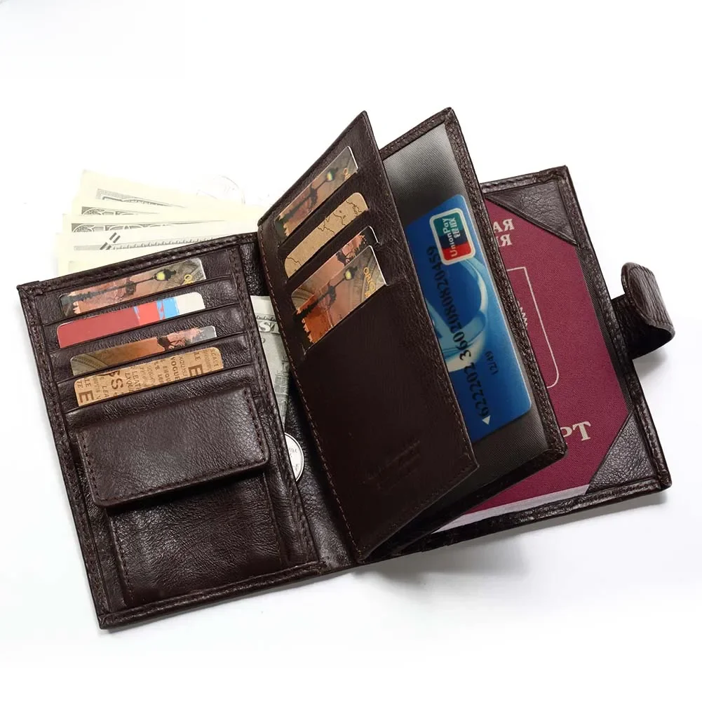 KAVIS portfel z prawdziwej skóry mężczyźni etui na paszport portmonetka magiczny portfel PORTFOLIO MAN Portomonee Mini Vallet okładka na paszport — zdjęcie 2