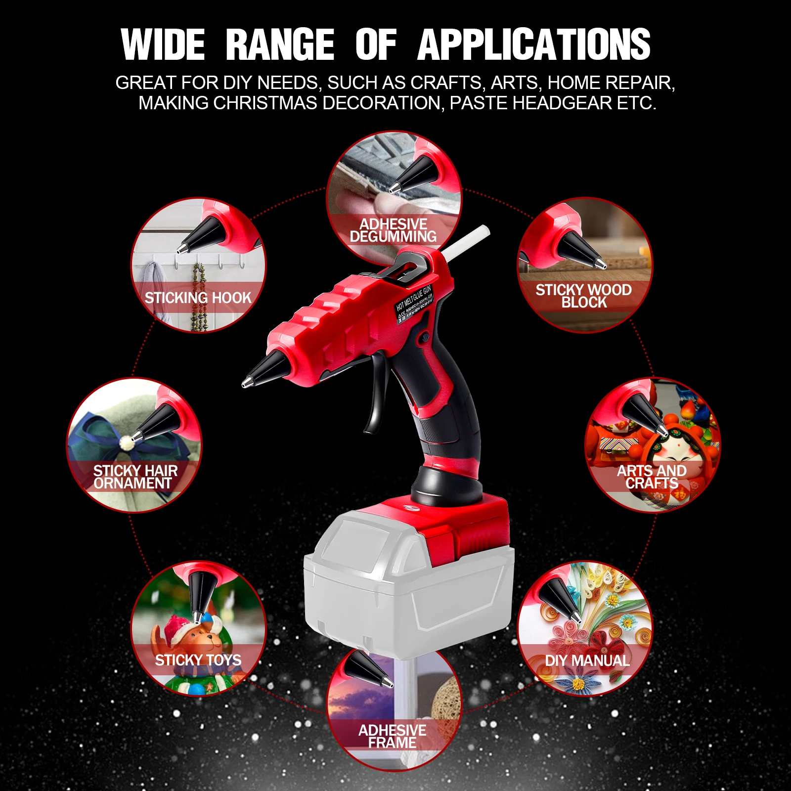 50W Cordless Hot Glue Gun Handheld Electric Glue Gun DIY Repair Tool with 30pcs 7mm Glue Sticks for Milwaukee 18V Battery Pin