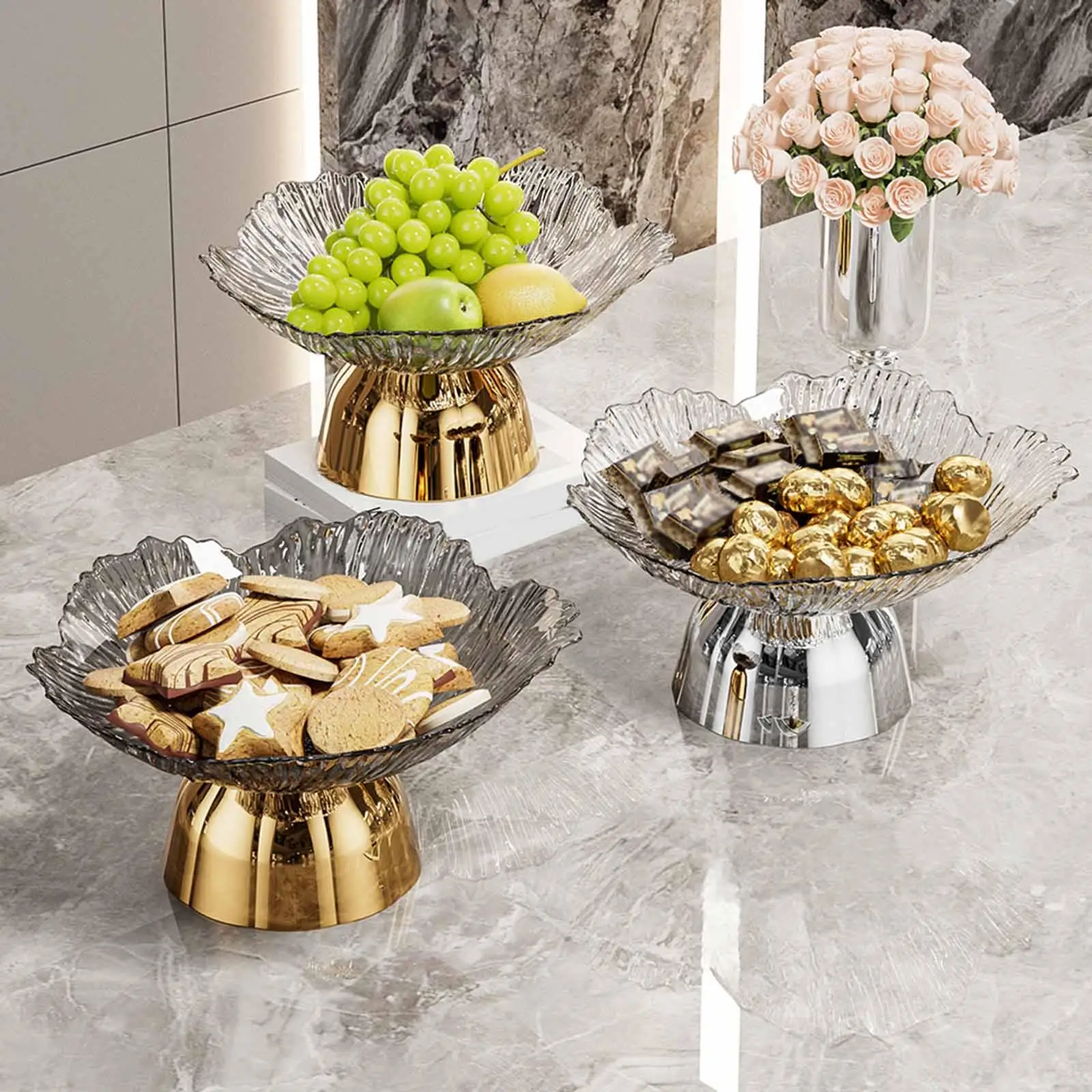 Pedestal Fruit Bowl Vegetable Holder Practical Creative Trendy Footed Fruit Basket Storage Tray for Dinning Room Wedding Home
