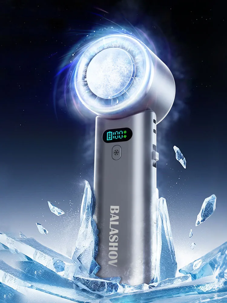 Eis-Kompressen-Hochgeschwindigkeits-Kühlventilator Elektrische Handventilatoren USB-Aufladbar LED-Digitalanzeige Tragbarer Mini-Ventilator Faltbares Design für Reisen, Camping, Outdoor