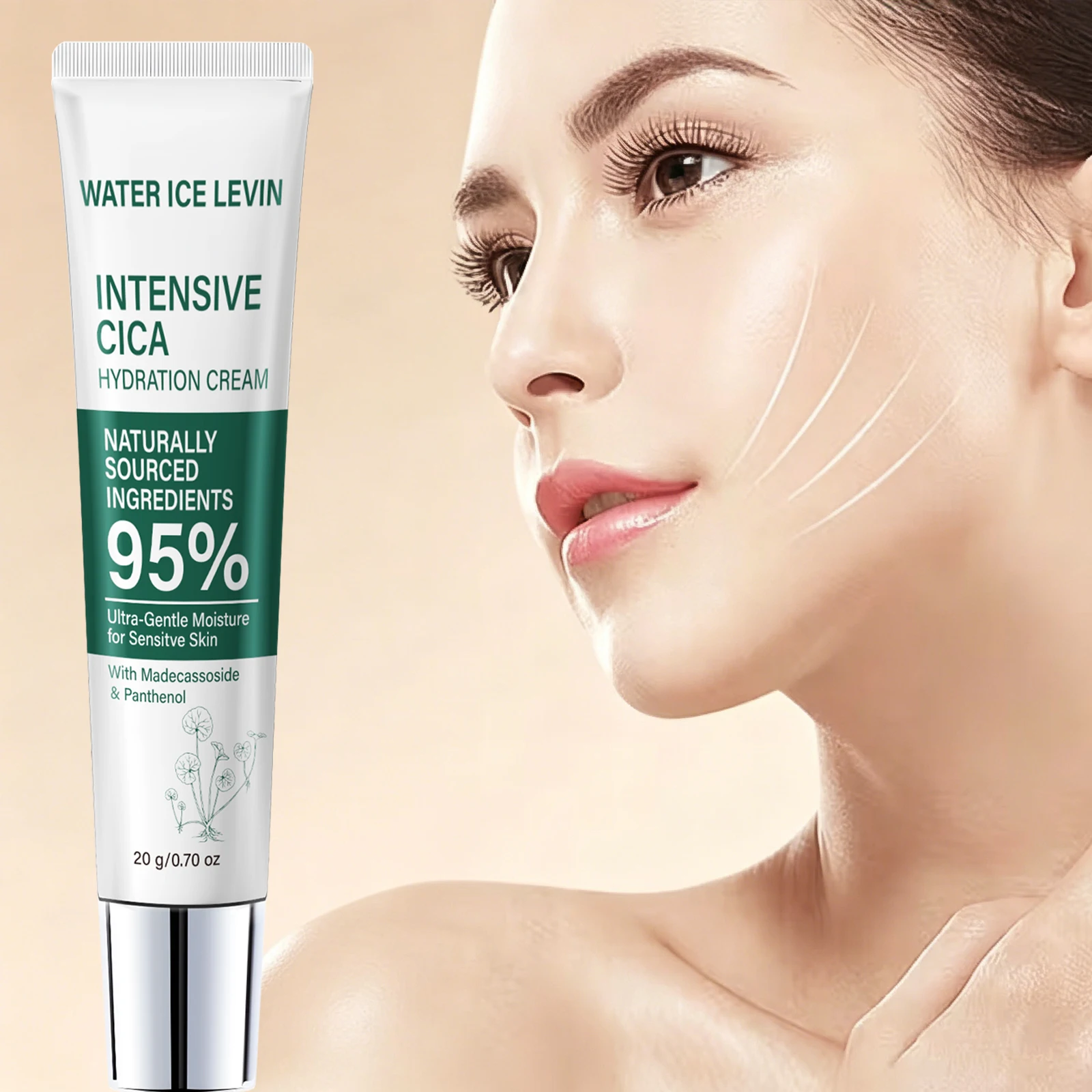 Loção Corporal Hidratante Intensiva Water Ice Levin Cica 20g com Pantenol para Pele Sensível e Delicada – Creme Corporal Reparador Hidratante