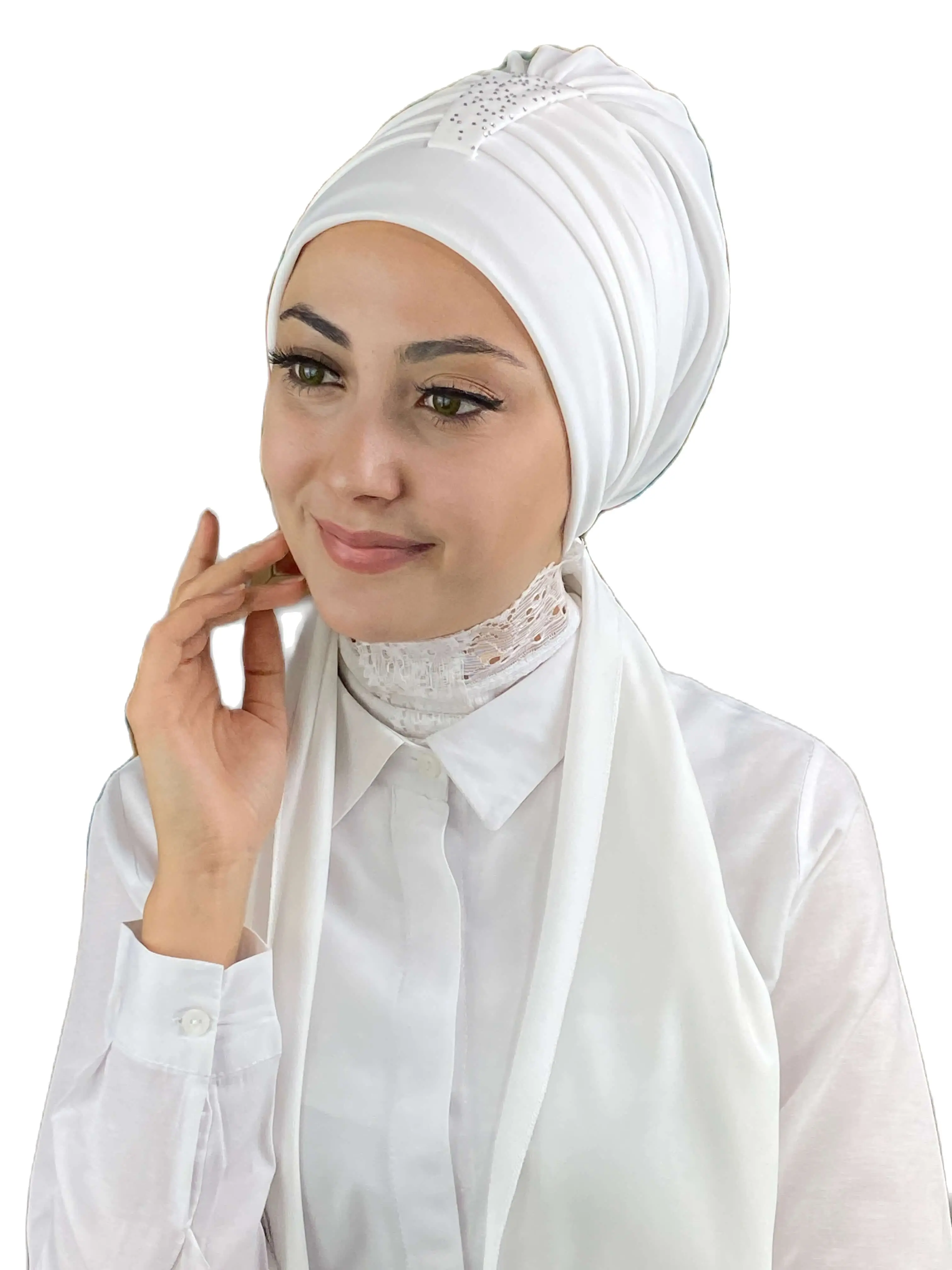 2023 New Fashion Hijab Woman\'s Hat Islamic Top Wear Foulard Shawl Hürrem Stone Single Piece Scarf White Bonnet