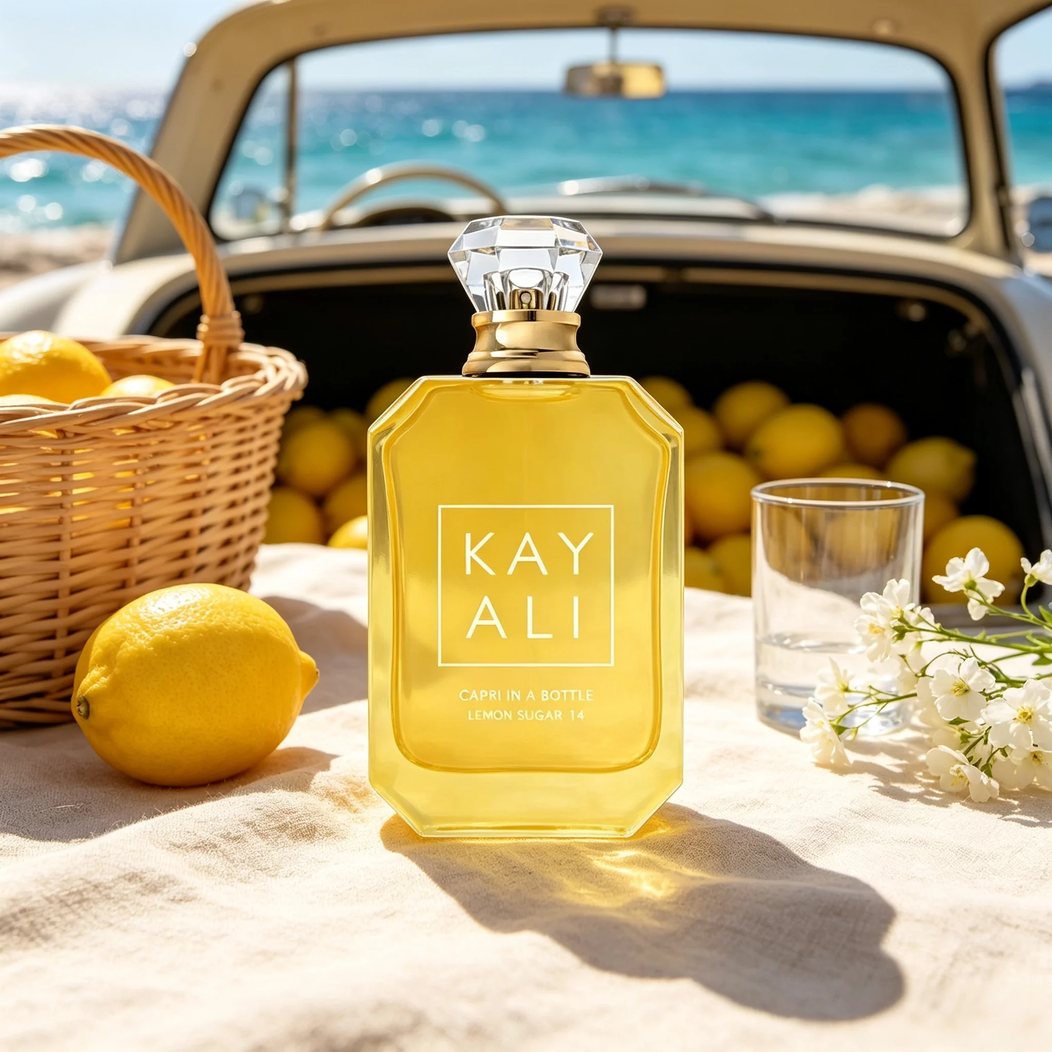 Kayali-14 Capri In A Bottle Lemon Sugar Fruity Perfume Crystal Diamond Cap Golden Yellow Bottle Long Lasting Holiday Gift for Valentine Birthday Wedding