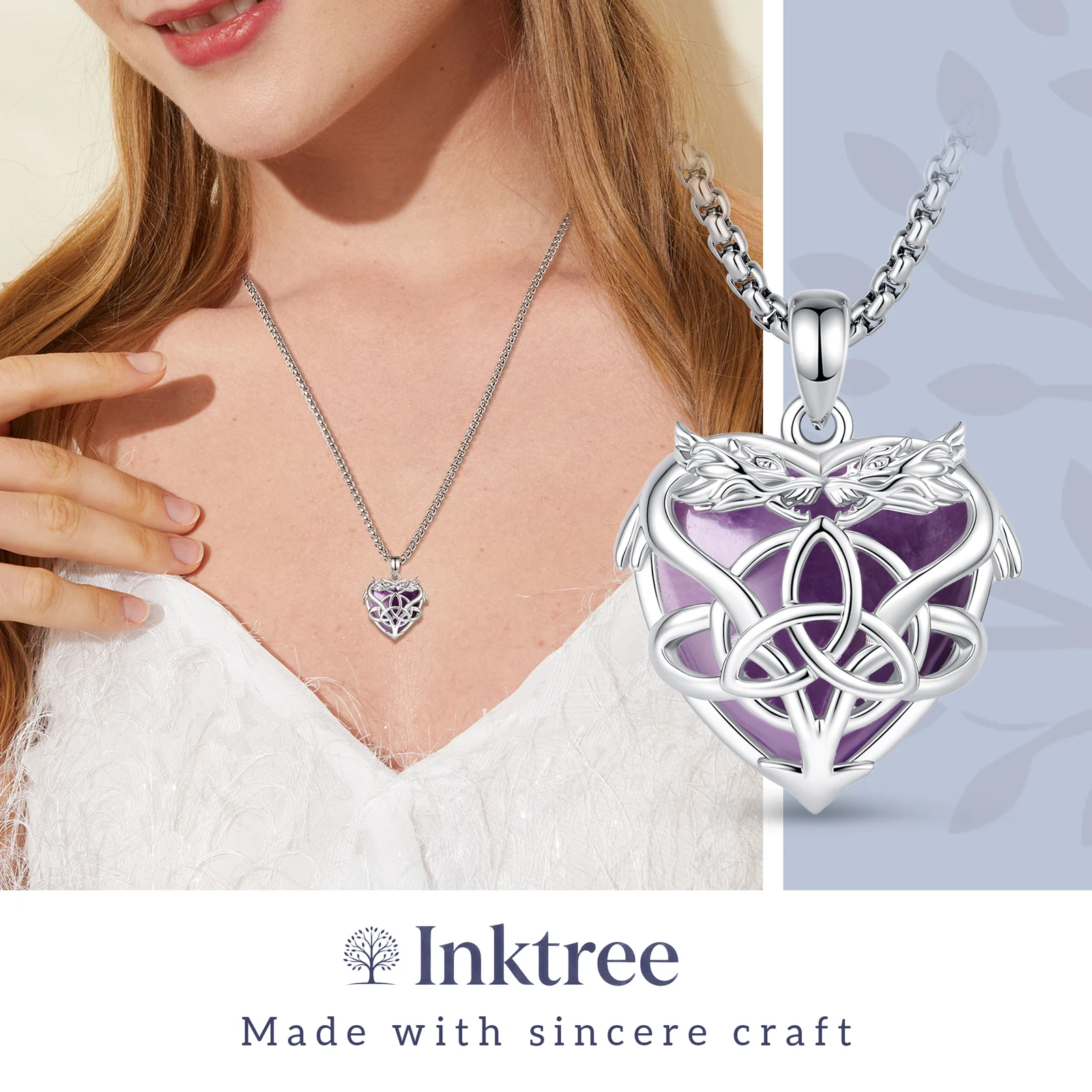 Eudora Amethyst Dragon Witch Knot Necklace Celtic Knot Amulet Pendant Wicca Pagan Spiritual Jewelry Gift for Women Men 6