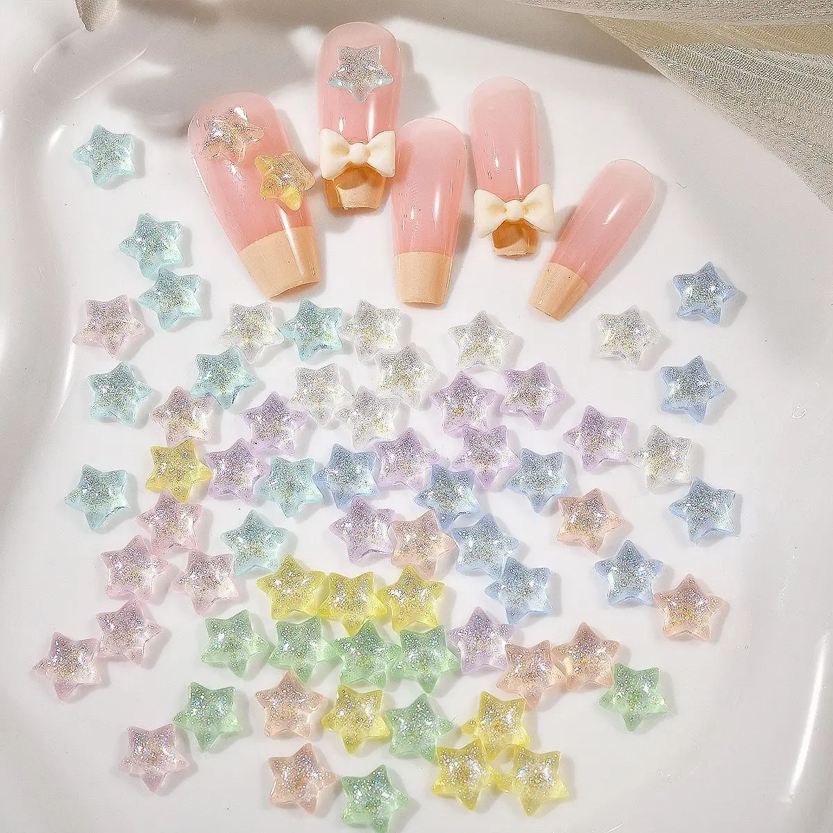 40pcs Ice‑Permeable Fine Glitter Star Nail Charms – Macaron Color 5‑Pointed Resin Decorations for DIY Manicure, Phone Cases, Je