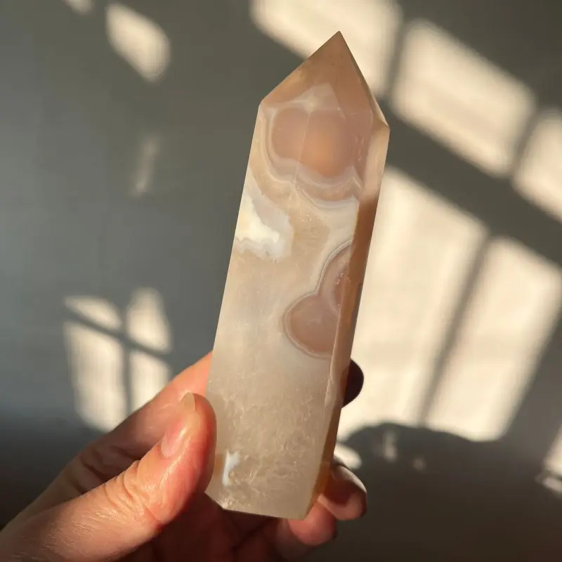 Natural Flower Agate Tower Crystal Healing Point Polished Stone Energy Generator Reiki Wand Home Decoration Gift