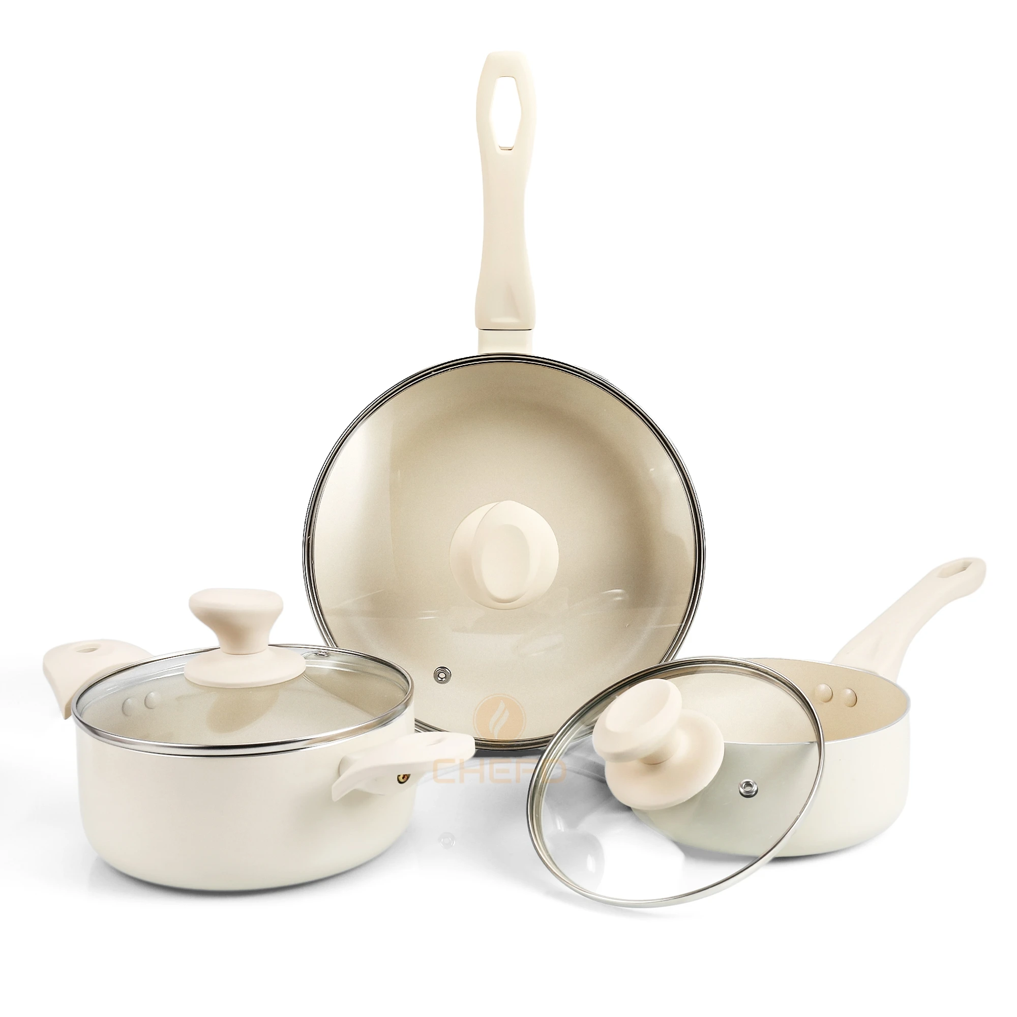 6 Pieces Cookware & Pans Set with Non-toxic Ceramic Coating and Ergonomic Handles