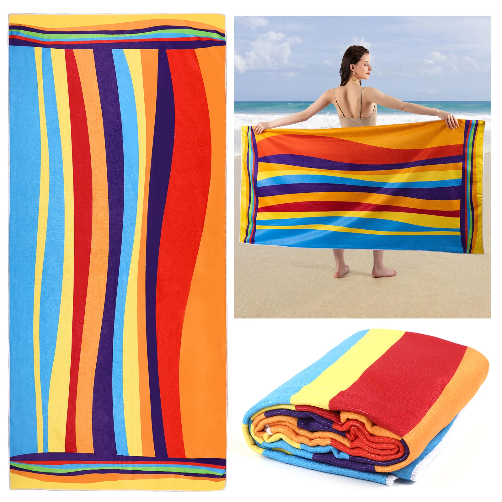 

1/4Pcs Extra Large Striped 35"x70" Beach Towel - Quick-Dry, For Travel, Yoga, Camping, Swimming - Perfect Bathroom Towels