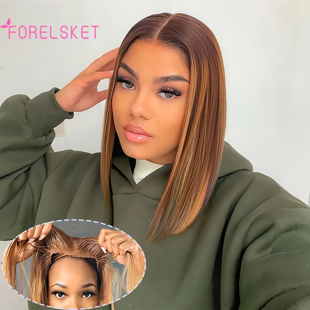 FORELSKET Wear Bright Colors Anywhere with Our Glueless Bob Wig - 150% Density 6x4 HD Lace Closure, Honey Blonde P4/27