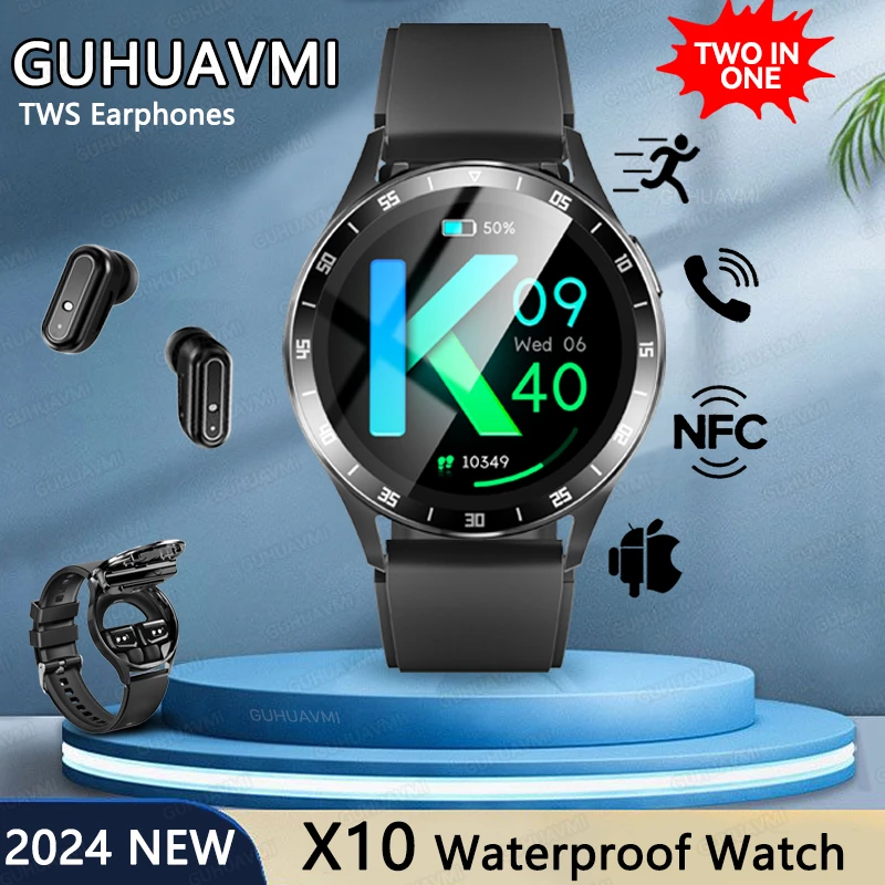 

New X10 Headset Smartwatches TVS 2 in 1 Wireless Bluetooth Earphone NFC Blood Pressure Heart Rate Testing Sport Watch For HUAWEI