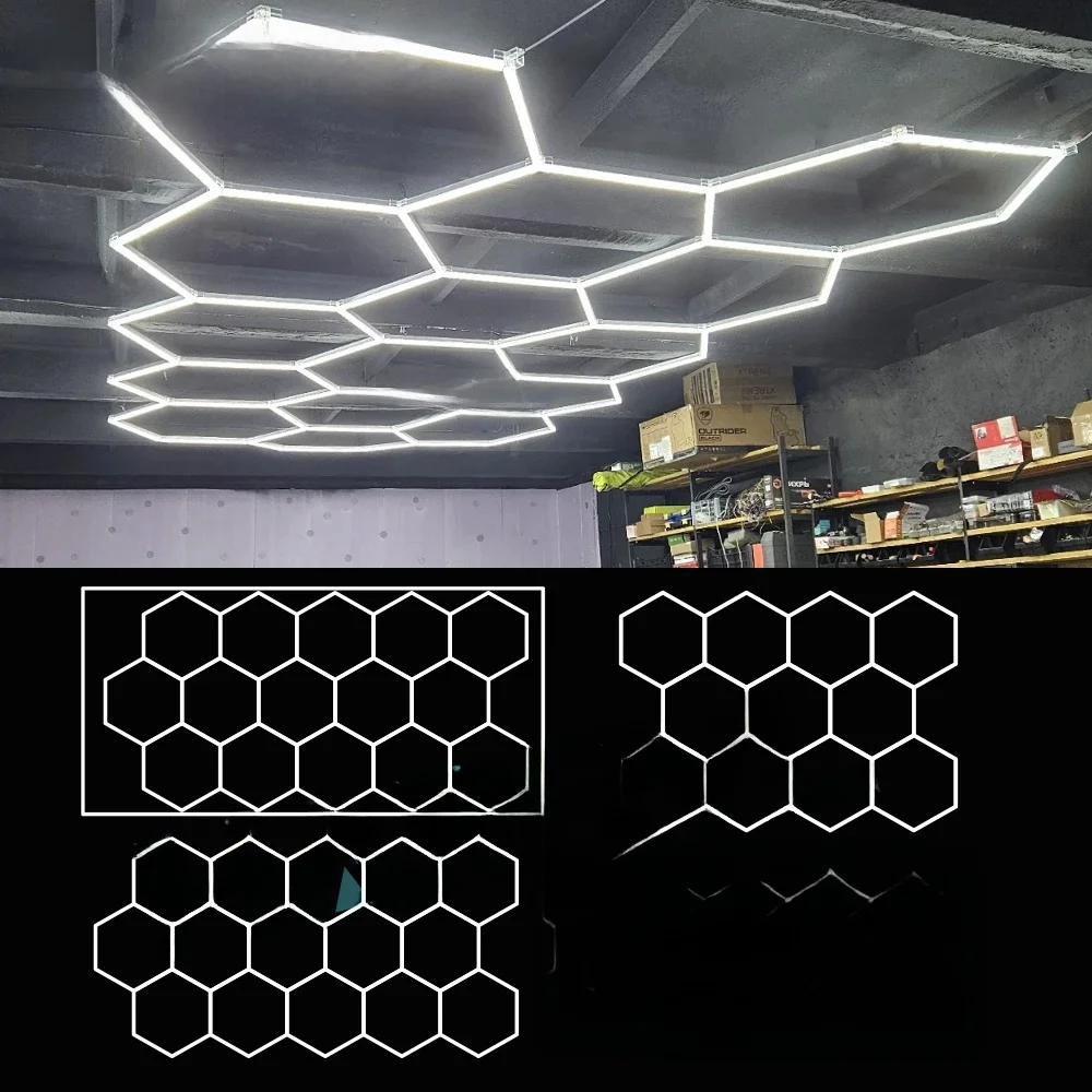 Garageverlichting Zeshoekige lamp 110-240V LED-buis Honingraat Kapperszaak Plafondverlichting voor werkplaats 4S Autoshow Auto Body Repair Gym - afbeelding 2