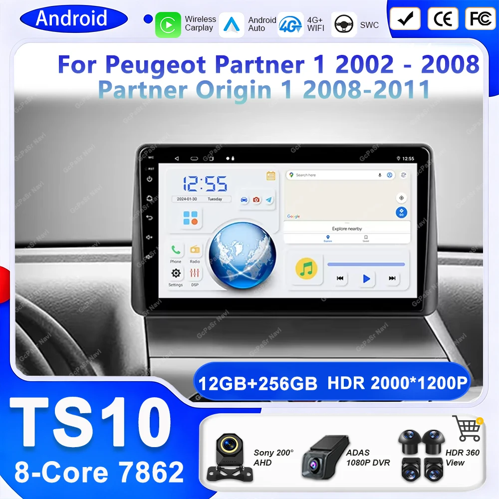 

Android 15 Car Radio Carplay For Peugeot Partner 1 2002 - 2008 Partner Origin 1 2008-2011 Android Auto Multimedia Player Stereo