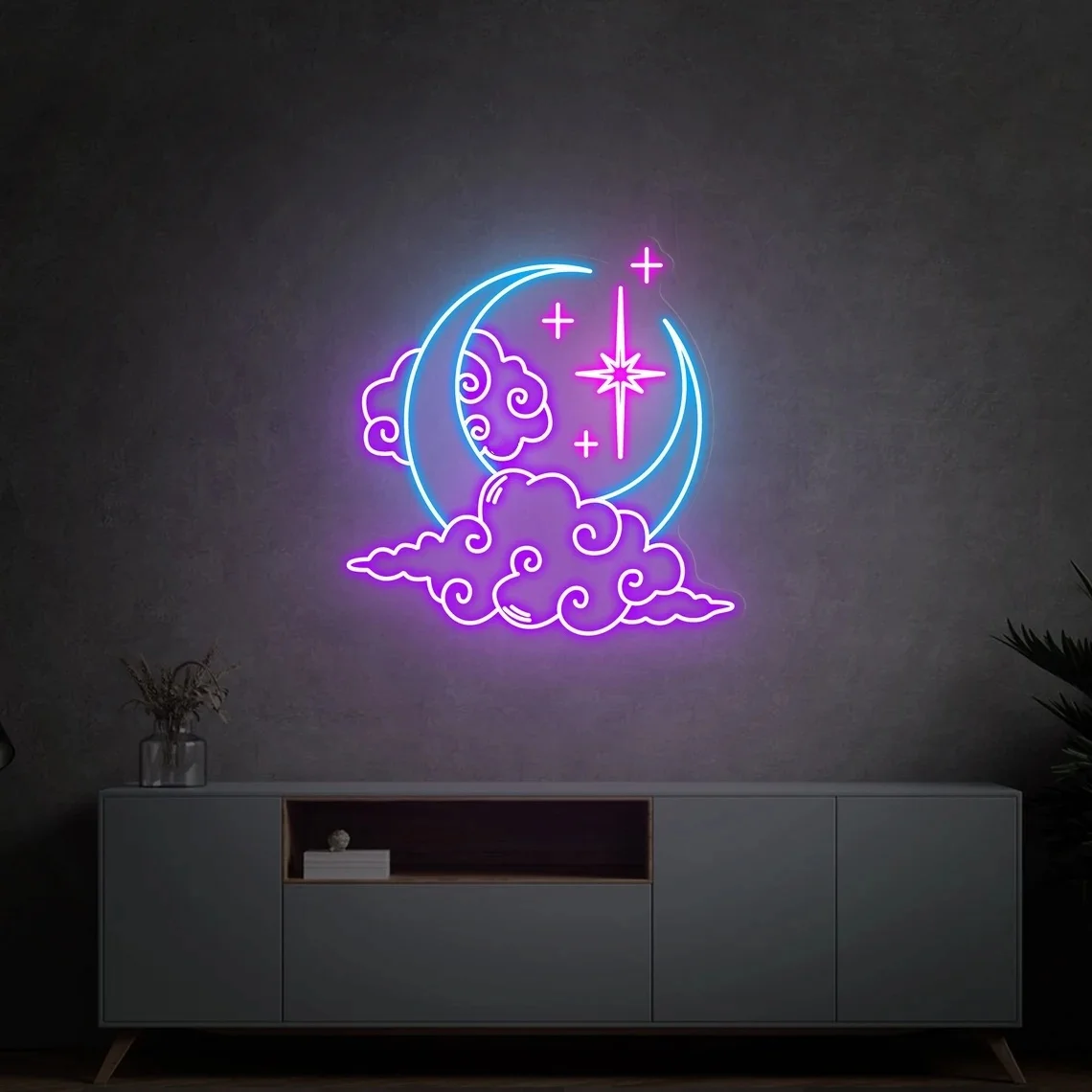 Imagem -06 - Custom Handmade Lua Nuvem Estrela Neon Sign Art Neon Light Wall Decor Sinal Led Neon Personalizado