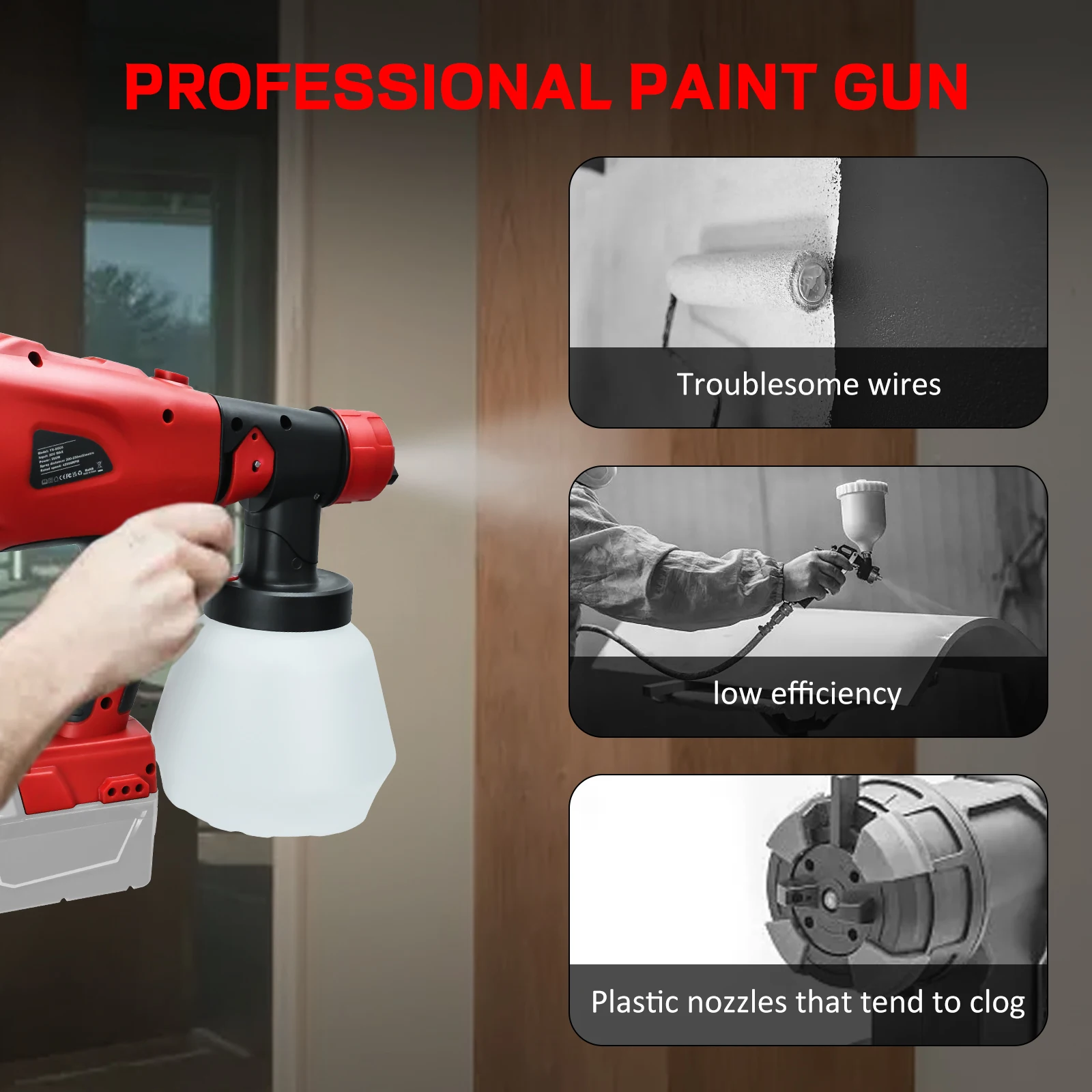 1000ML Cordless Electric Spray Gun Brushless Paint Sprayer Auto Furniture Coating Airbrush for Milwaukee 18V Battery(No Battery)