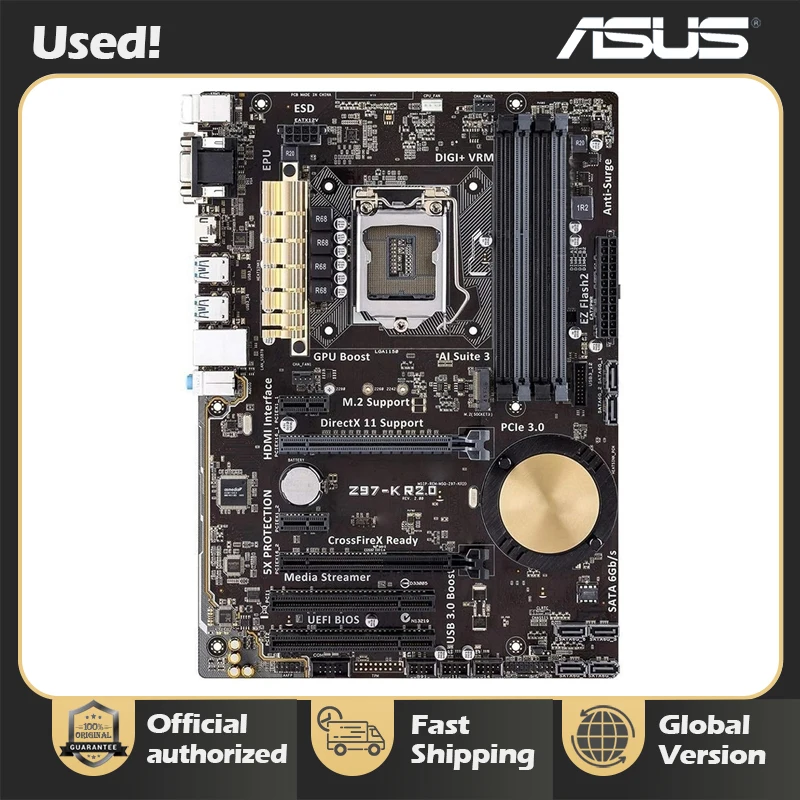 Used Asus Z97-K R2.0 Desktop Motherboard Z97 Socket LGA 1150 i7 i5 i3 DDR3 32G SATA3 ATX