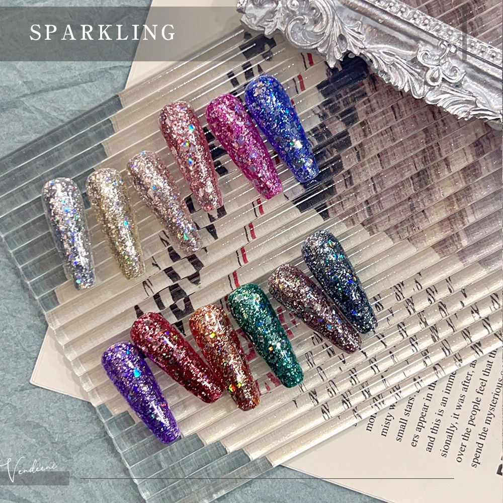 Vendeeni 12 Kleuren Glitter Gebroken Diamant Gel Nagellak Weken Van Uv Led Pailletten Gel Nagellak Voor Nail Art Design 12Ml