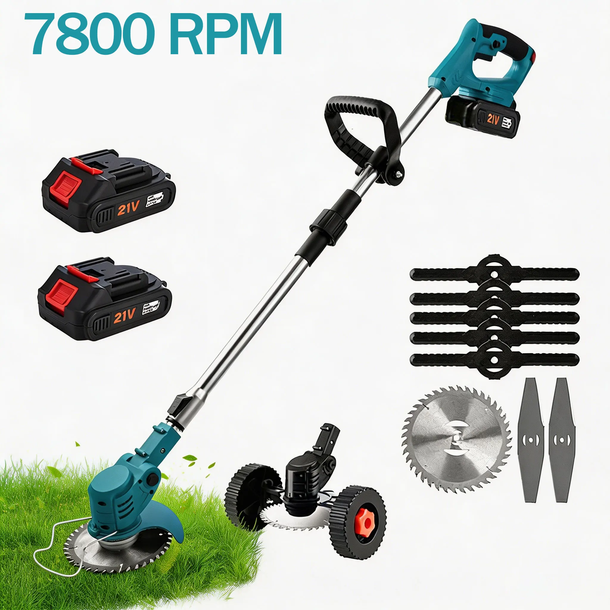 Tondeuse à gazon électrique 7800 tr/min, sans fil, portative, coupe-herbe de jardin, longueur réglable, avec 2 batteries pour batterie Makita 18V