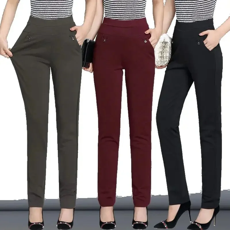 Nowy y2k jesień Plus Size Spodnie damskie Moda Jednolity kolor Skinny wysoka talia elastyczne spodnie Dopasuj damskie zestawy spodni Odzież damska — zdjęcie 2
