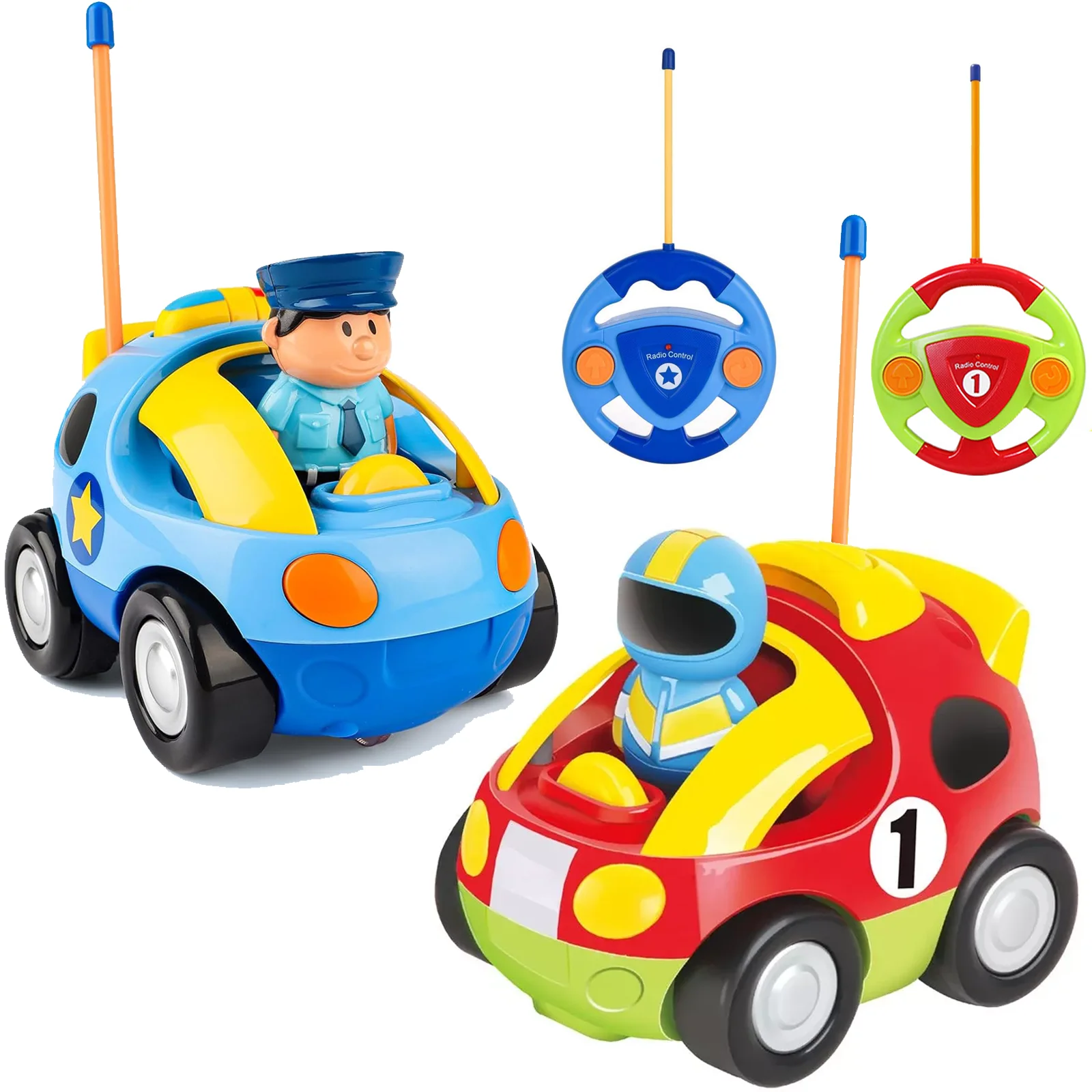 TOPLIVING Remote Control Cars for 1, 2, 3-Year-Olds – Cartoon RC Police and Race Car Toy with Music and Sound, Ideal Stocking Stuffer for Toddlers