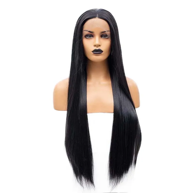 Webster Natural Synthetic Lace Front Wigs Smooth Black Lace Frontal Wig For Women Heat Resistant Glueless Black Straight Wigs