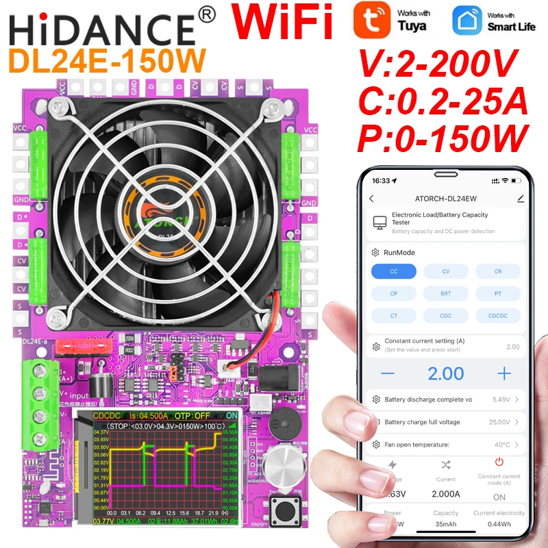 DL24EW 150W WiFi Tuya APP Smart Power Elektroniczny tester obciążenia DC USB 18650 Napięcie Prąd 48V Pojemność akumulatora Narzędzia monitorujące