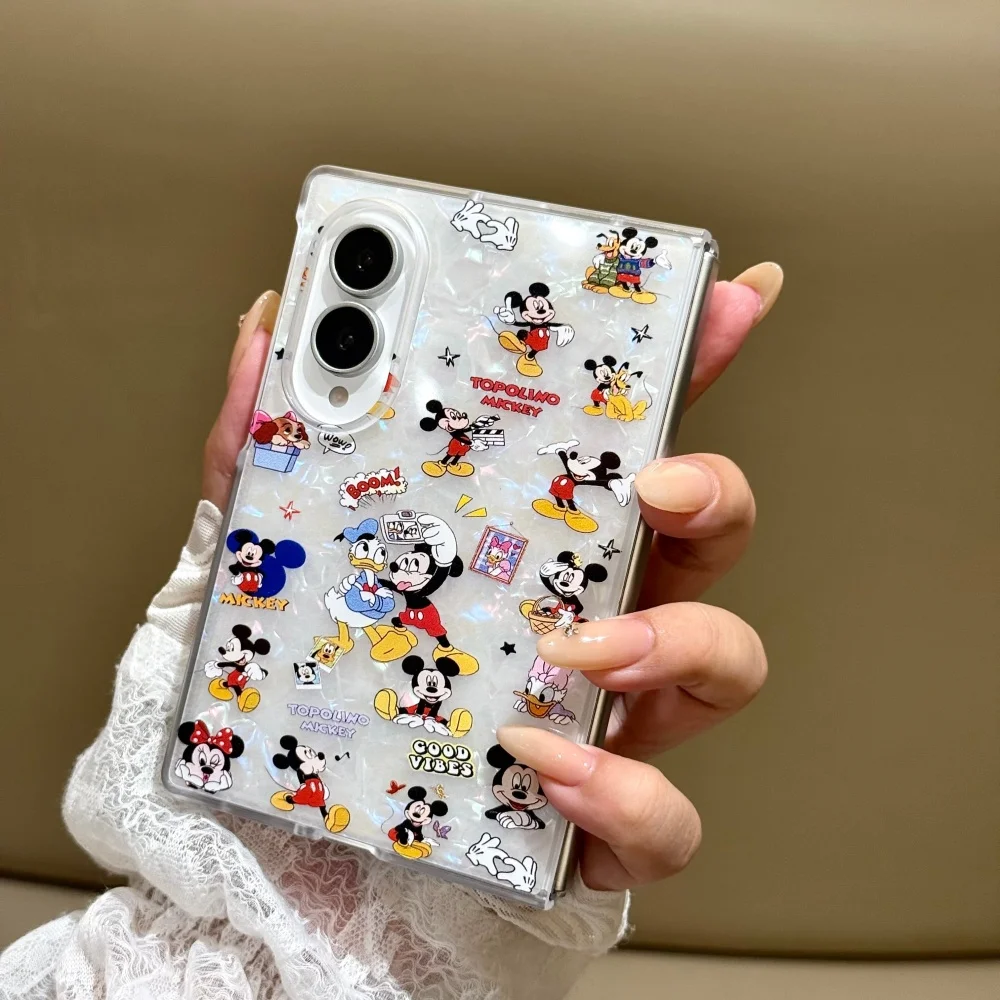 New Kawaii Cartoon Mickey Shell Pattern Phone Case For Samsung Z Fold 8 Z Fold 8 Ultra Z Fold 7 Cover Fashion Cute Anti-Fall Set