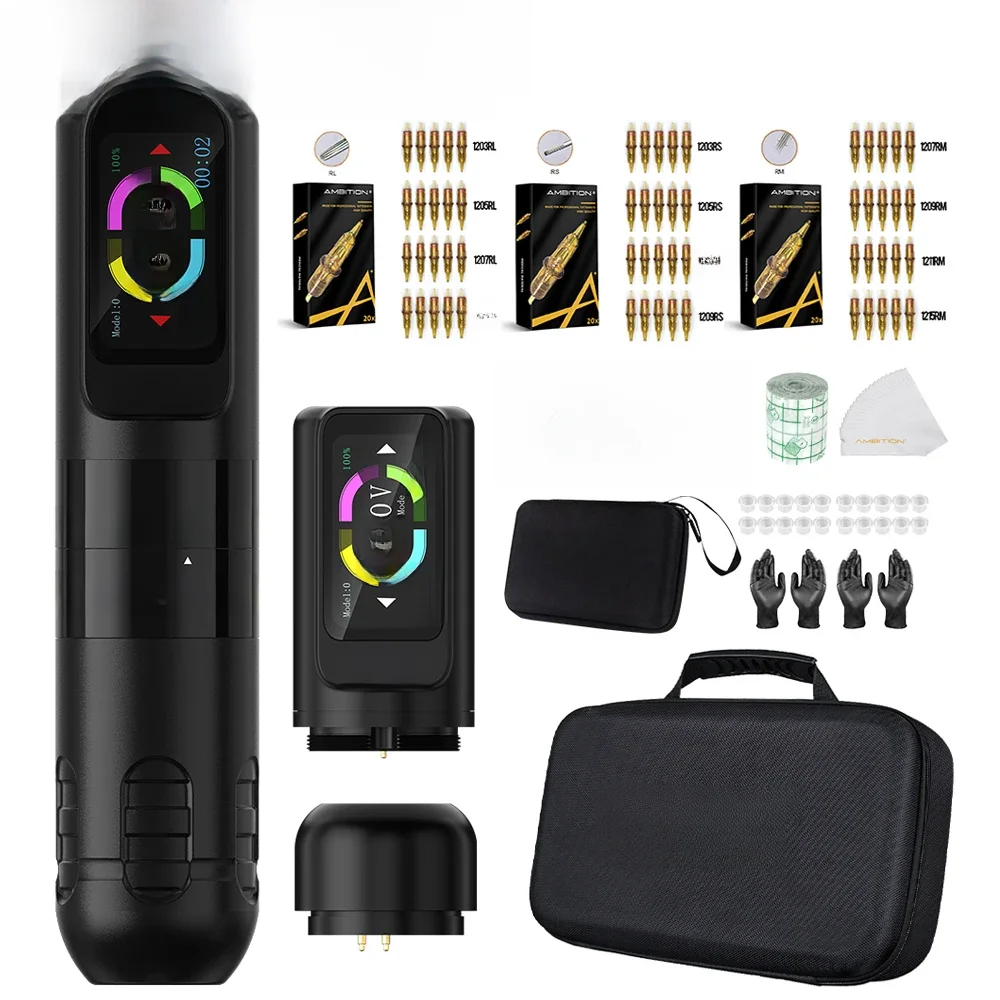 Ehrgeiz Seher Wireless Tattoo Machine Pen Kit 2,2-4,2mm einstellbarer Hub 2400mAh Kapazität Batterie