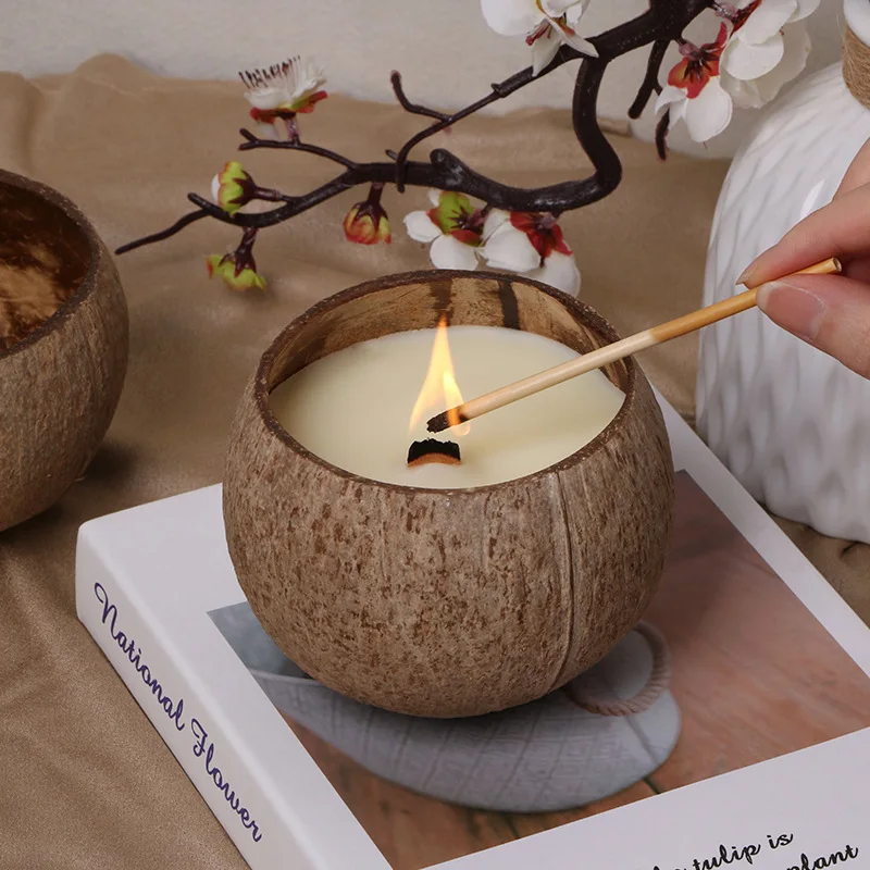 Coconut Shell Aromatherapy Candle Cup With Soy Wax Creative Restaurant Container Home Decoration Nordic Simple