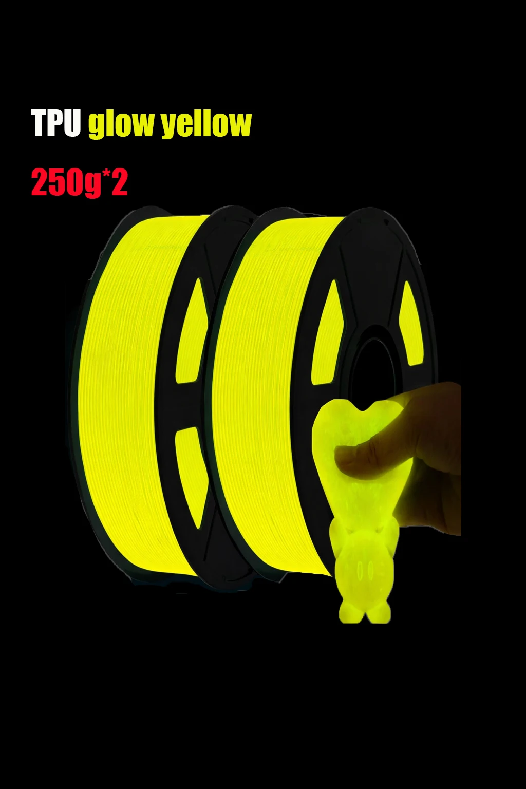 4-pack TPU 95A 3D-printerfilament, diverse kleuren, glow-in-the-dark, 1,75 mm diameter, blauw, groen, geel, paars, 250 g per stuk