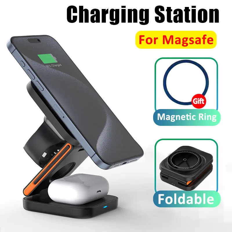 30W 3 In 1 Magnetic Wireless Charger Stand Pad For iPhone 15 14 13 12 iWatch 8 7 6 Airpods Pro For Magsafe Fast Charging Station