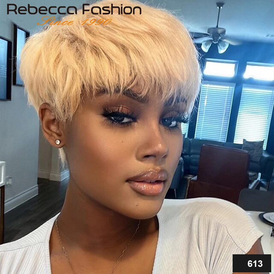 Pixie Short Cut farbige gerade Menschenhaar Bob Perücken mit Pony für Frauen brasilia nischen Remy Haar Burgund rotbraun Maschine gemacht