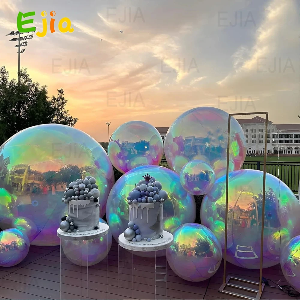 Juego de 6 uds de bolas de espejo inflables iridiscentes, bolas grandes y brillantes, globo de espejo gigante hermético, esfera sellada de PVC para decoración de fiesta