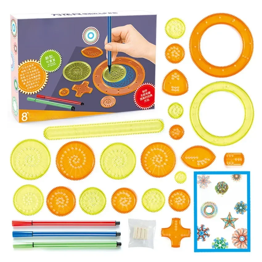 27 sztuk geometria Spirograph zestaw szablonów do rysowania szablon do malowania linijka rzemiosło artystyczne kreatywne zabawki edukacyjne dla dzieci dziewczyny chłopiec prezent — zdjęcie 2